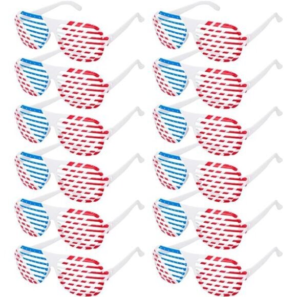 Memorial Day 4th of July Shutter  Glasses 12 Pack, Red White & Blue American - Picture 1 of 8